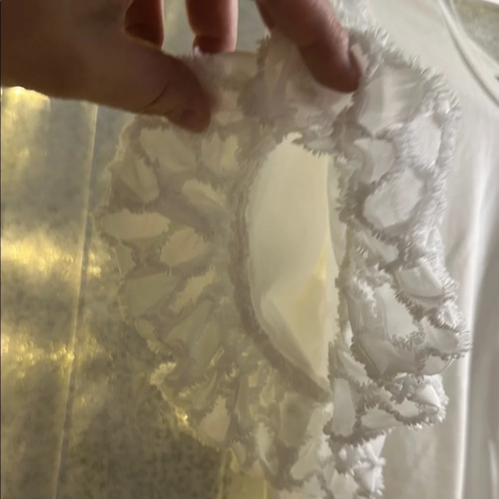 Ontwelfth White Puff Sleeve Ruffled T-Shirt